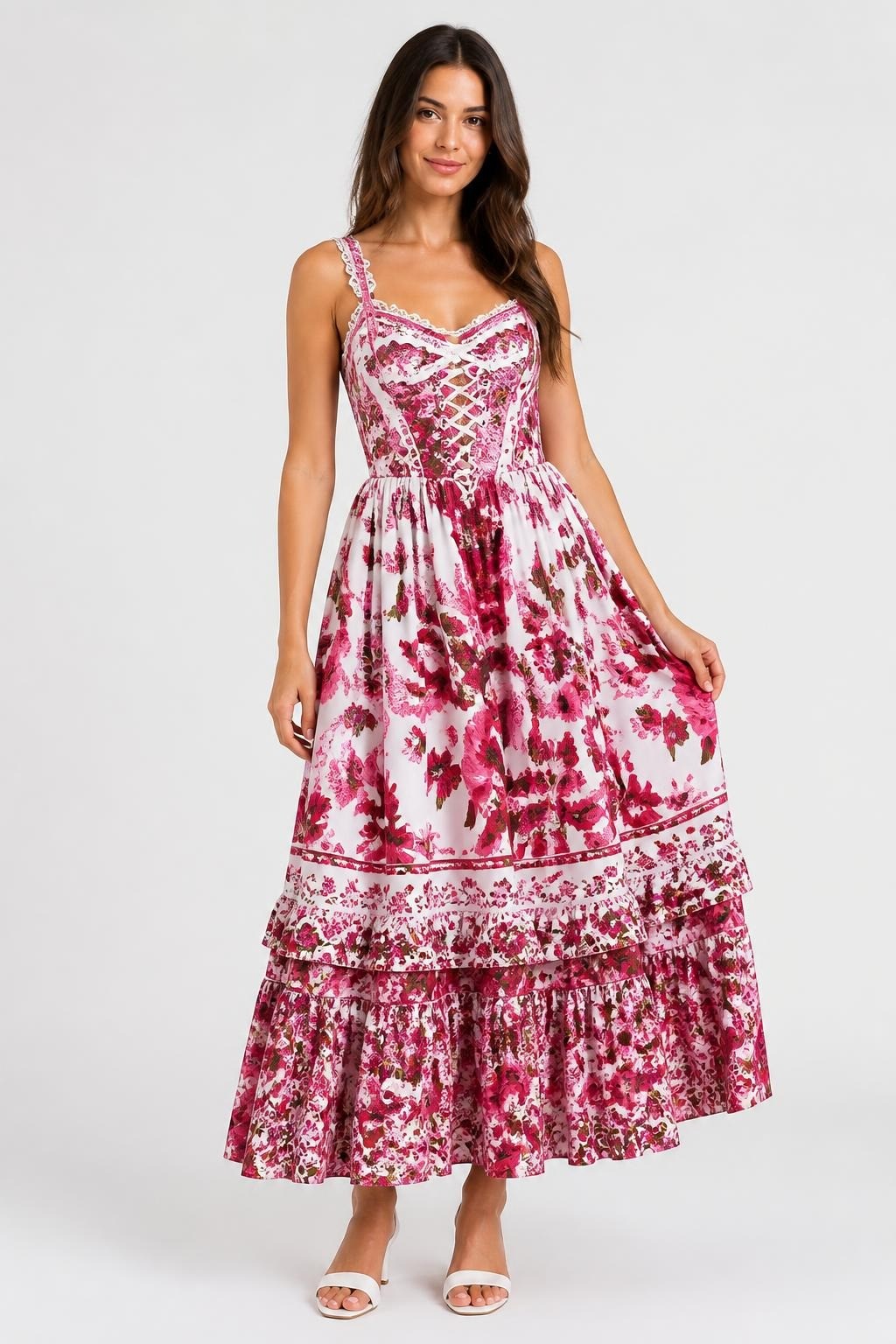 Pink floral printed maxi dress, Dolce & Gabbana style | New | Why Go Less