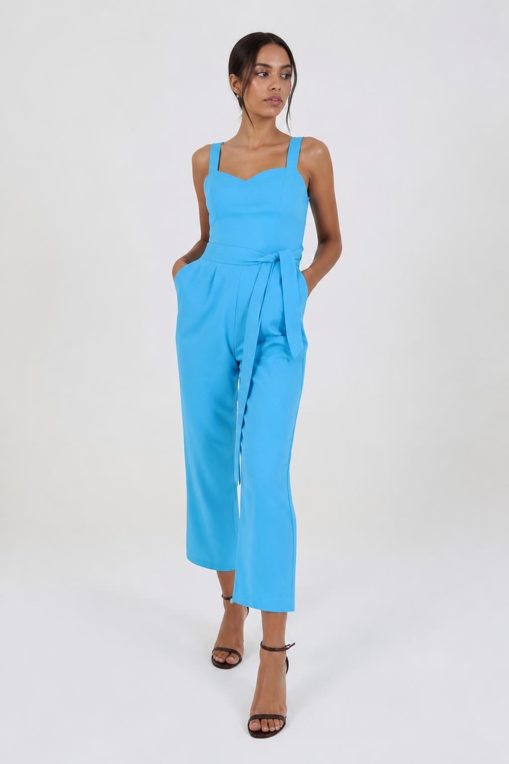 Blue bustier belted wide-leg jumpsuit, vibrant | New | Why Go Less
