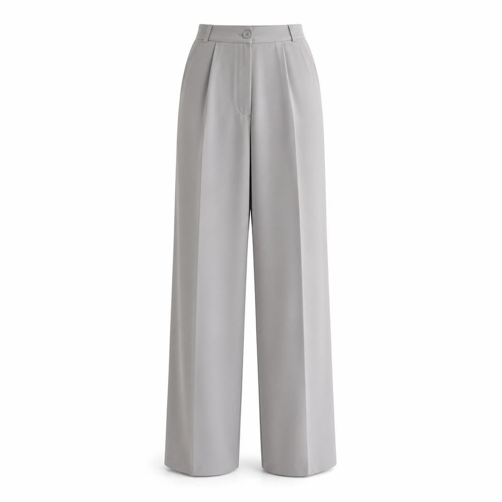Gray high-waist wide-leg tailored trousers