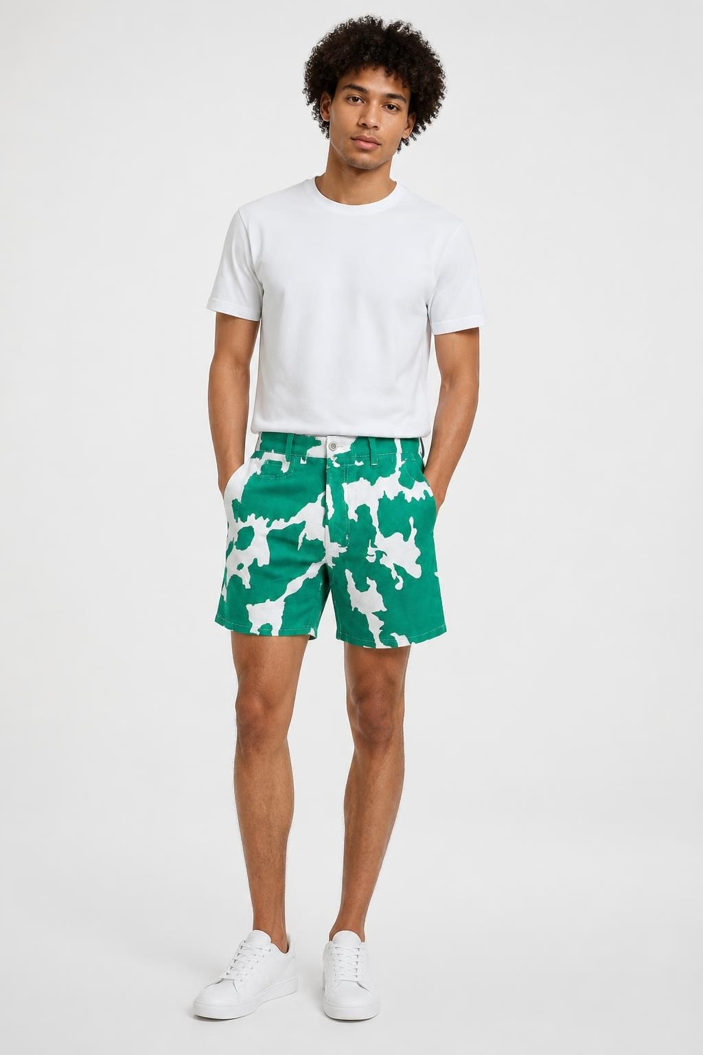 Green white camo print denim shorts new with tag | New | Why Go Less-1