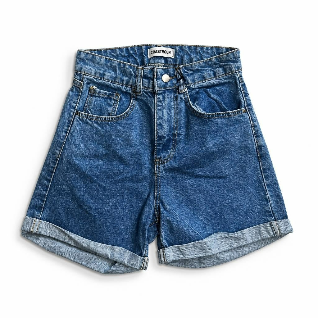 Nastygal blue denim high-waist rolled cuffed shorts | New | Why Go Less