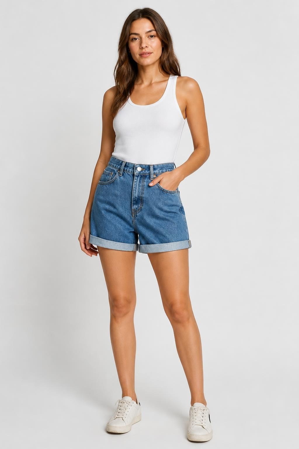 Nastygal blue denim high-waist rolled cuffed shorts | New | Why Go Less