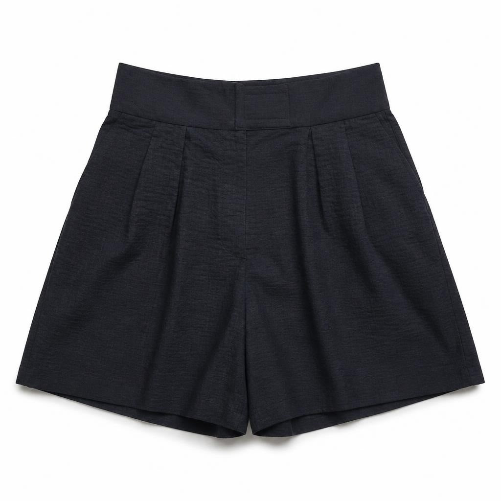 Black textured high-waist pleated shorts, new w/tag | New | Why Go Less