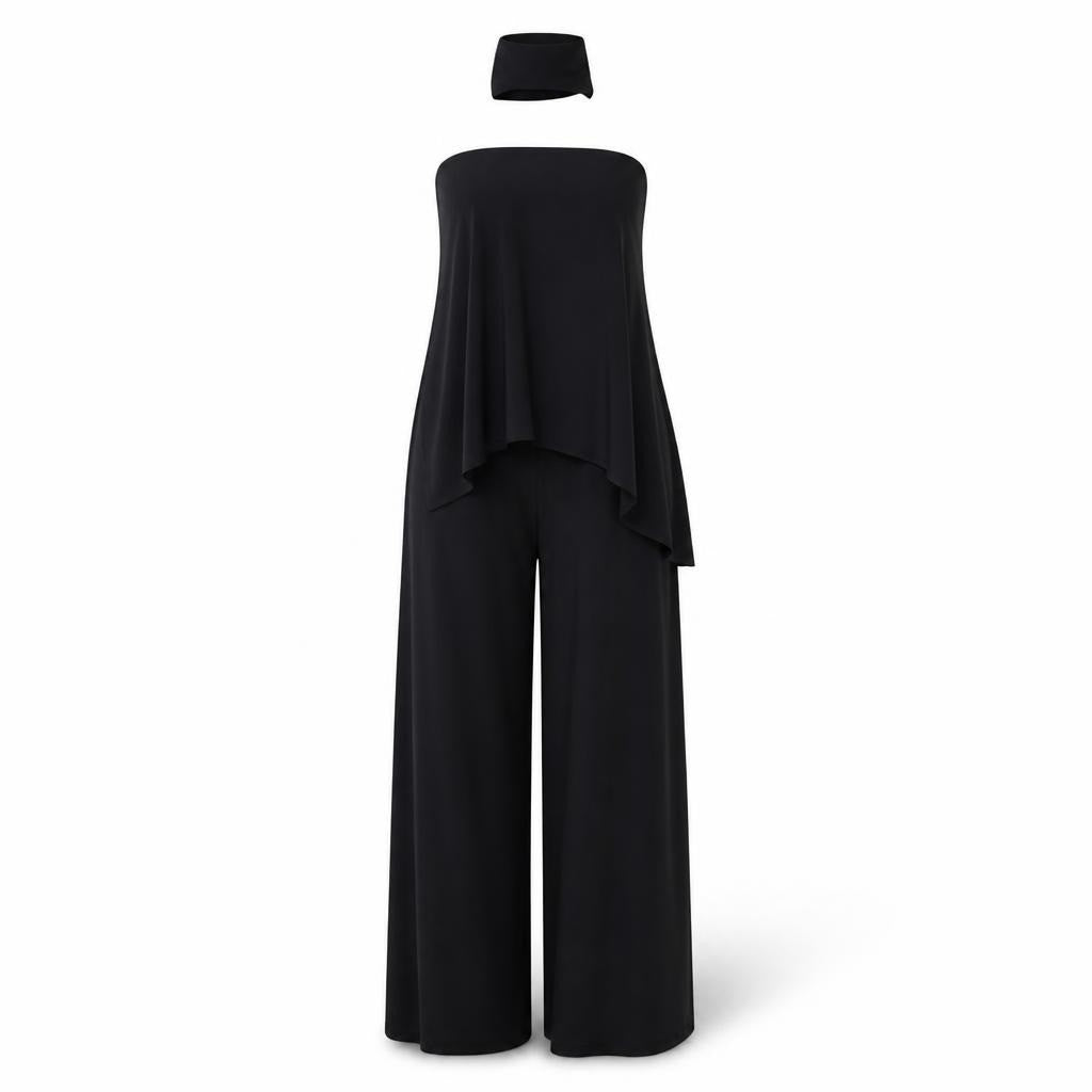 Black Strapless Wide-leg Jumpsuit With Choker Detail | New | Why Go Less