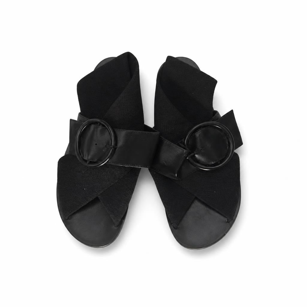 Black Buckle Slide Sandals - size unread | Pre-Loved | Why Go Less