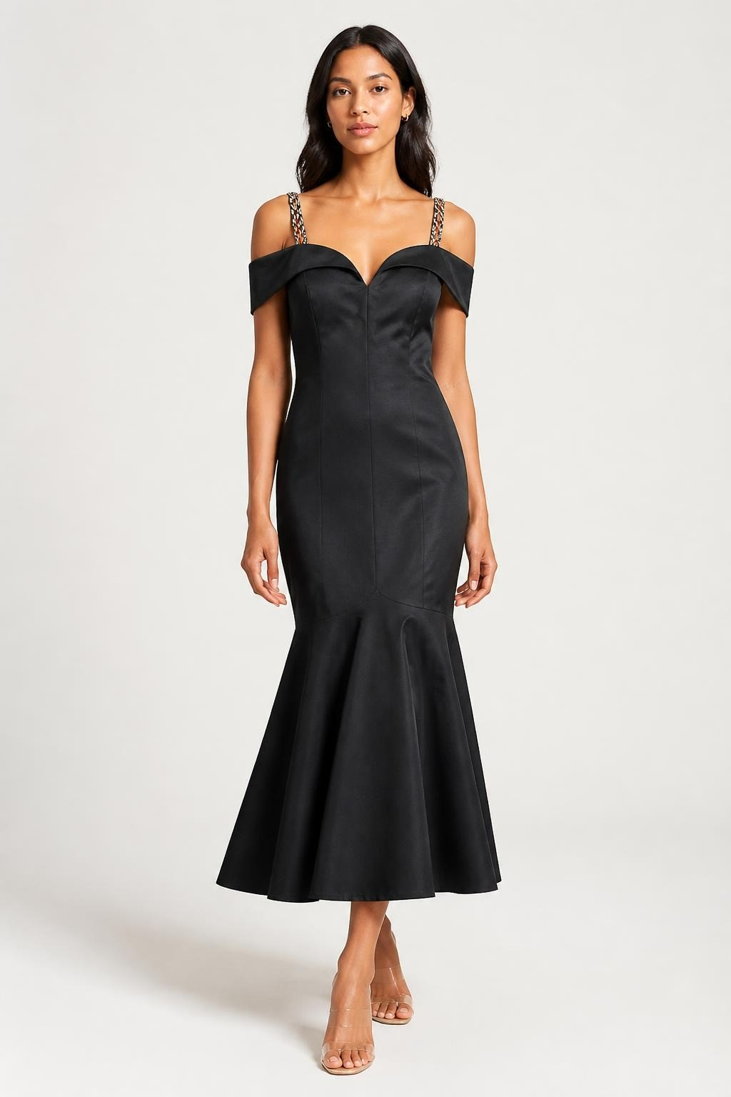Black off-shoulder fitted mermaid gown | Pre-Loved | Why Go Less