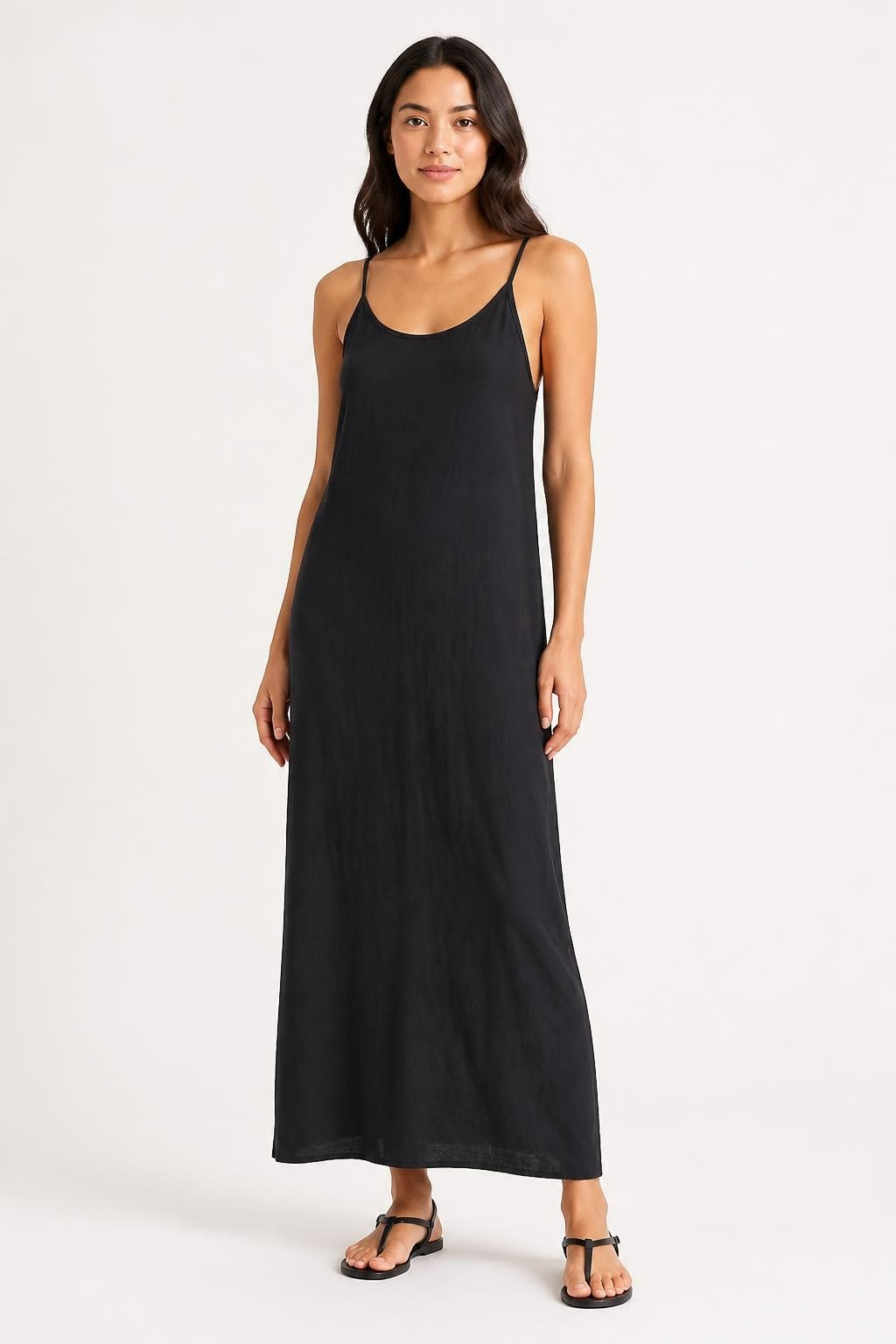 Black minimalist spaghetti strap maxi dress | Pre-Loved | Why Go Less