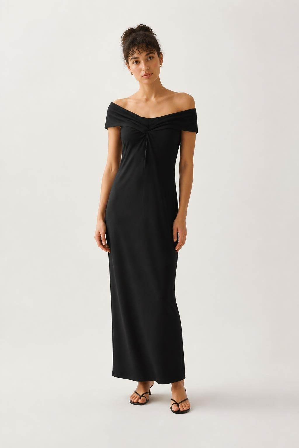 Black off-shoulder maxi bodycon dress | Pre-Loved | Why Go Less