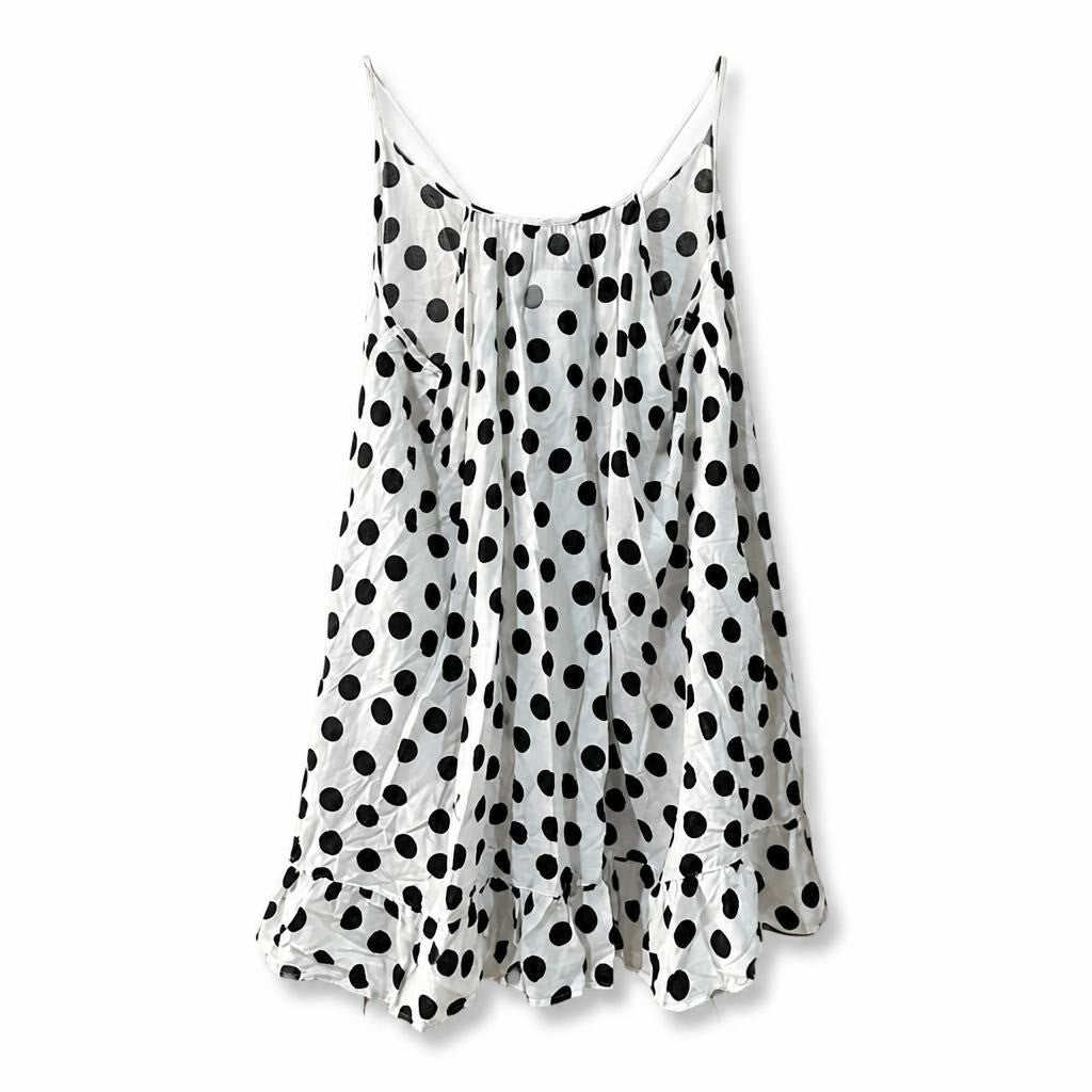 White black polka dot spaghetti strap mini dress | Pre-Loved | Why Go Less