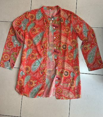 Red Paisley Print Long-sleeve Button Shirt | Pre-Loved | Why Go Less