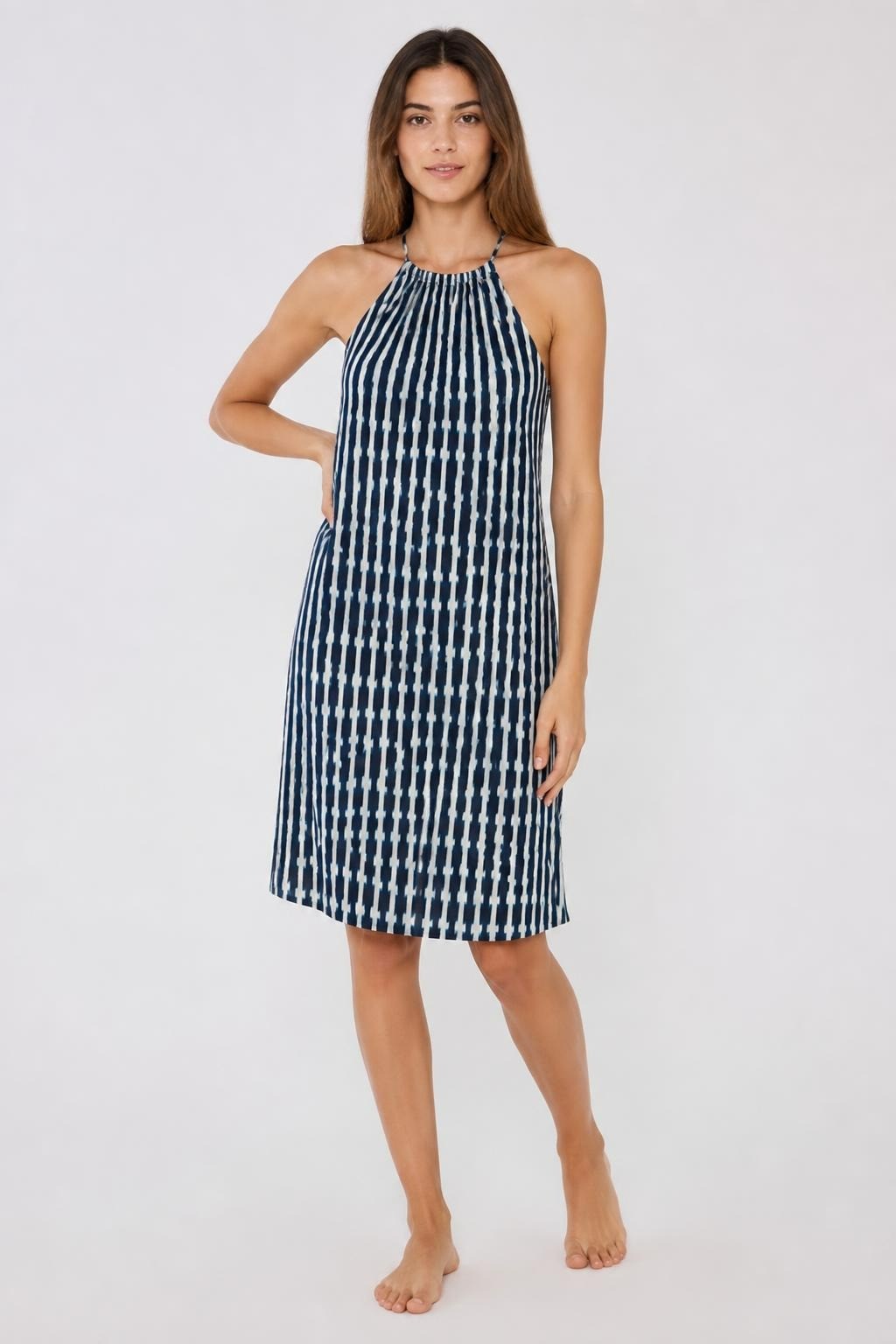 Navy white print sleeveless sundress, spaghetti strap | Pre-Loved | Why Go Less