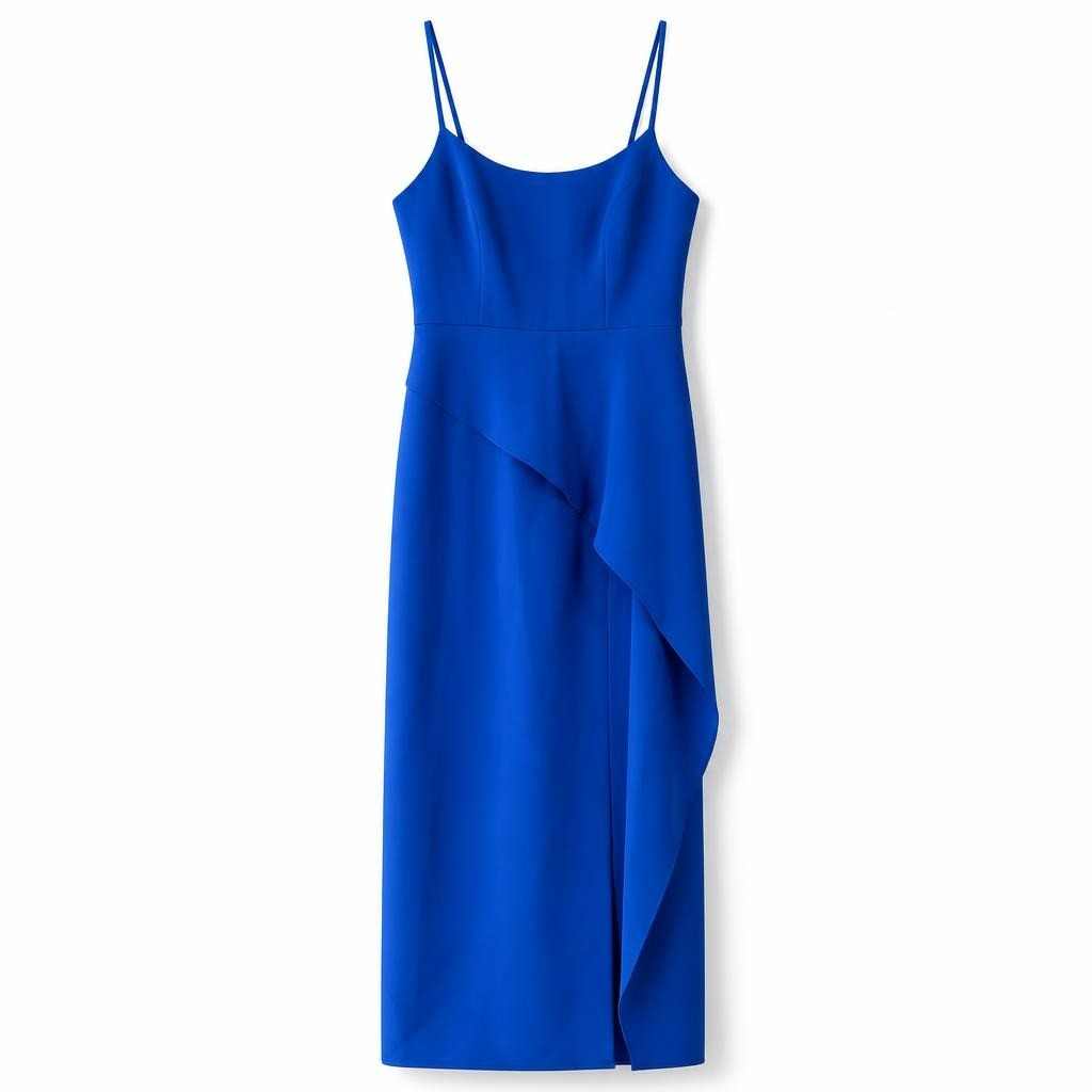 Royal blue spaghetti strap ruffle midi dress | Pre-Loved | Why Go Less