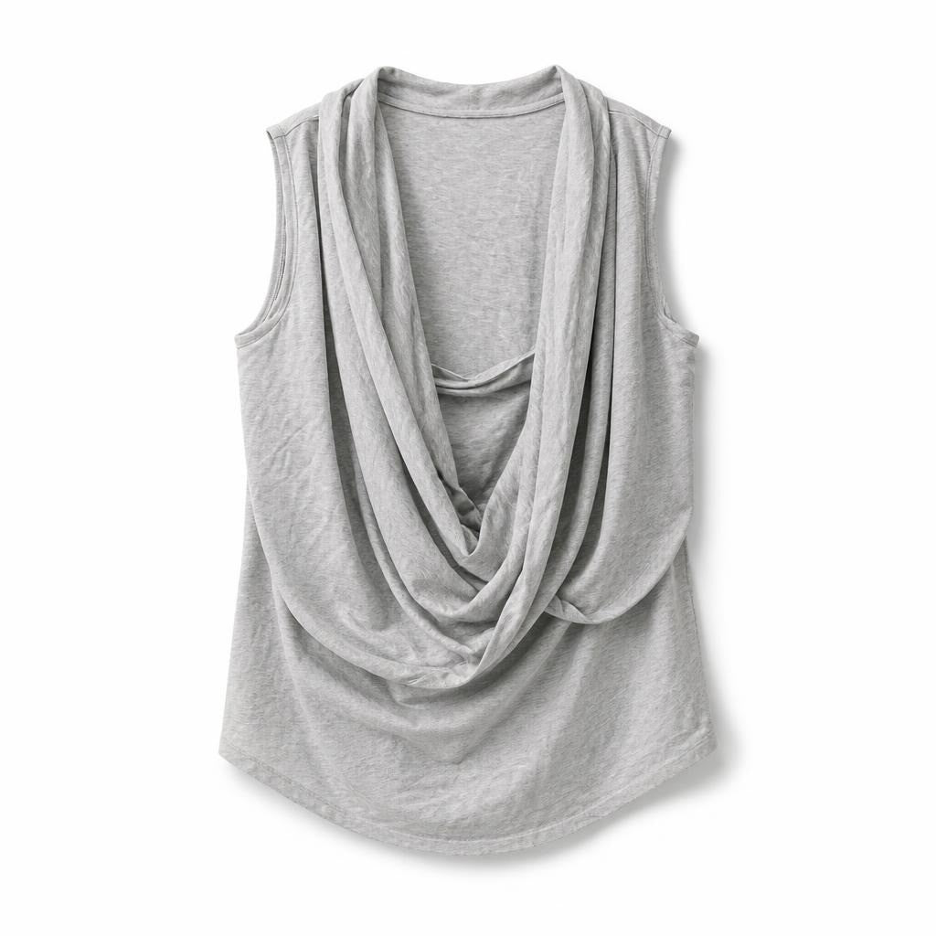 Grey draped cowl-neck sleeveless layered top | Pre-Loved | Why Go Less