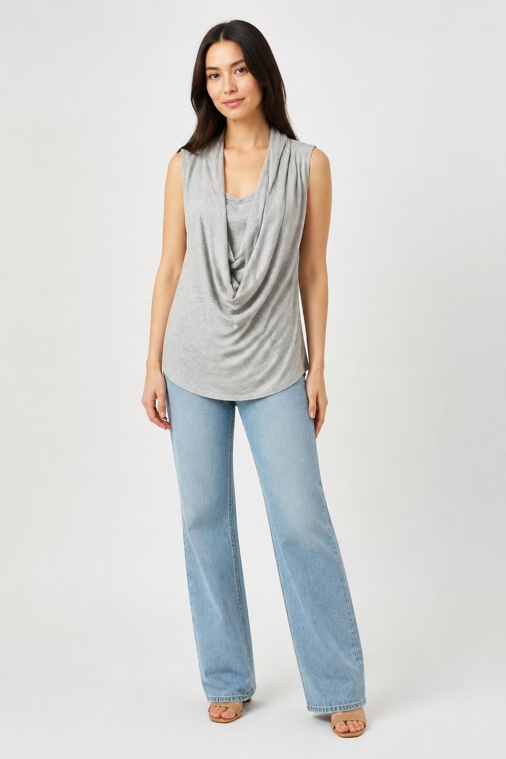 Grey draped cowl-neck sleeveless layered top | Pre-Loved | Why Go Less