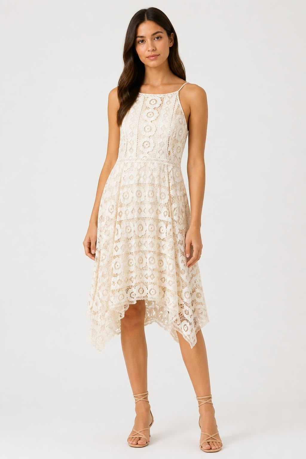 Cream lace crochet spaghetti strap midi dress | Pre-Loved | Why Go Less