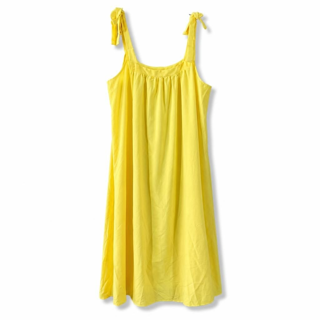Bright yellow tie-strap midi sundress | Pre-Loved | Why Go Less