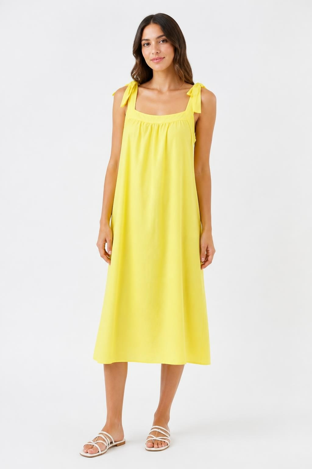 Bright yellow tie-strap midi sundress | Pre-Loved | Why Go Less