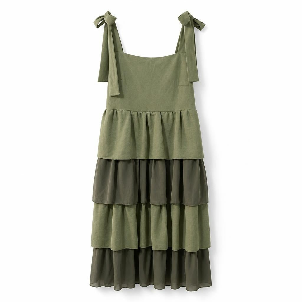 Olive green tiered ruffle strap sundress | Pre-Loved | Why Go Less
