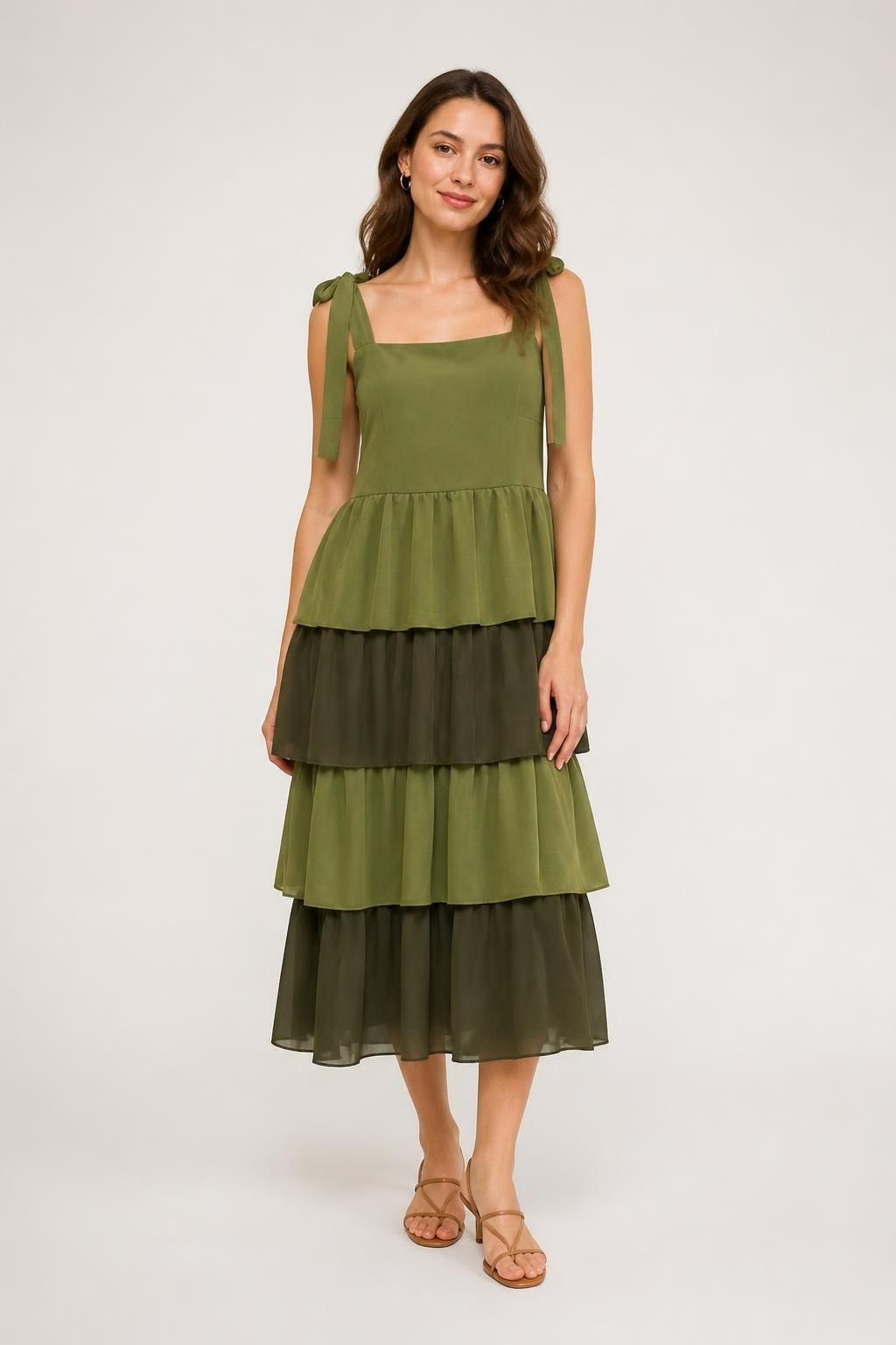 Olive green tiered ruffle strap sundress | Pre-Loved | Why Go Less