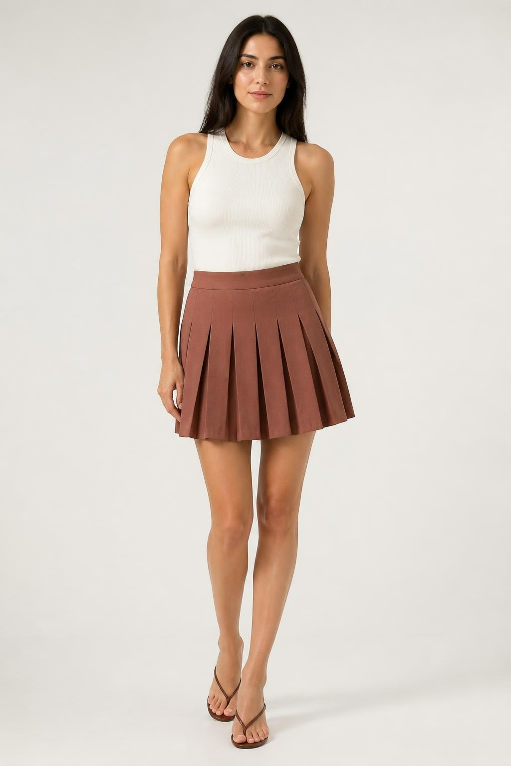 Mini-jupe plissée marron | Occasion | Pourquoi moins-1