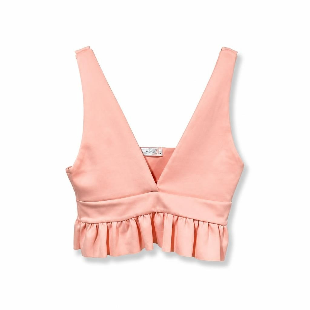 Pink ruffle crop top V-neck | Pre-Loved | Why Go Less