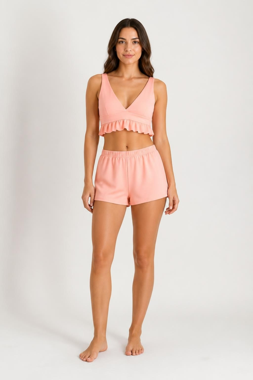 Pink ruffle crop top V-neck | Pre-Loved | Why Go Less
