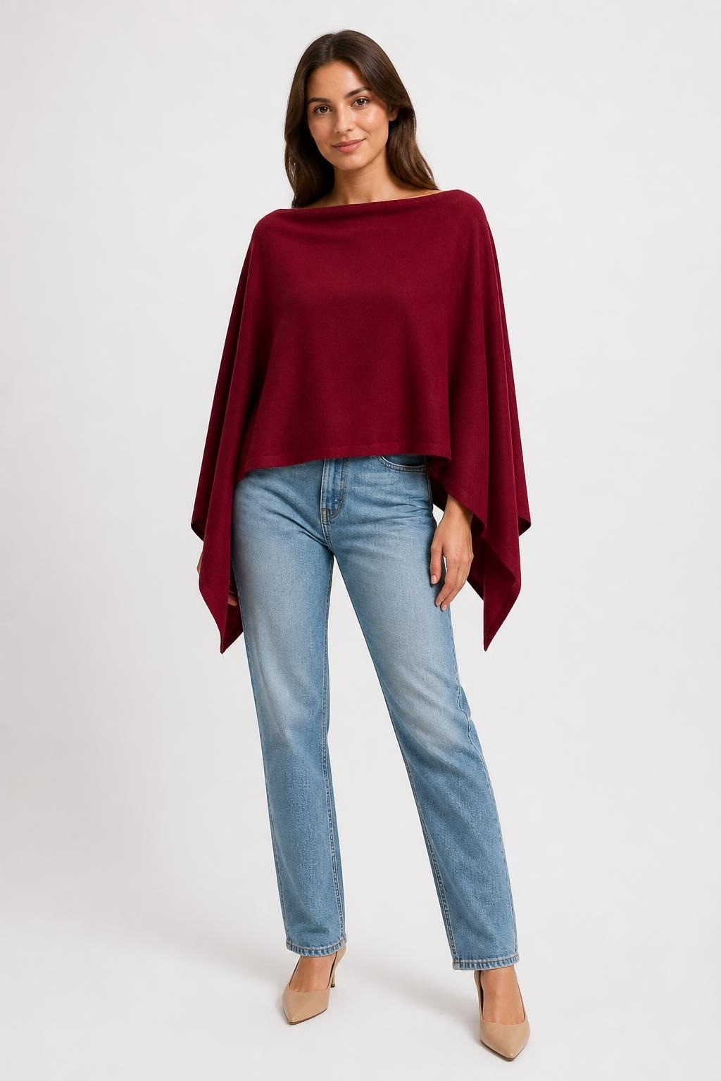 Dark red/burgundy large wrap shawl with fringe | Pre-Loved | Why Go Less