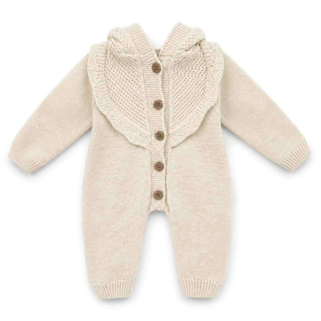 Barboteuse-combinaison en maille à capuche boutonnée pour bébé, crème/beige | Seconde main | Pourquoi chercher moins
