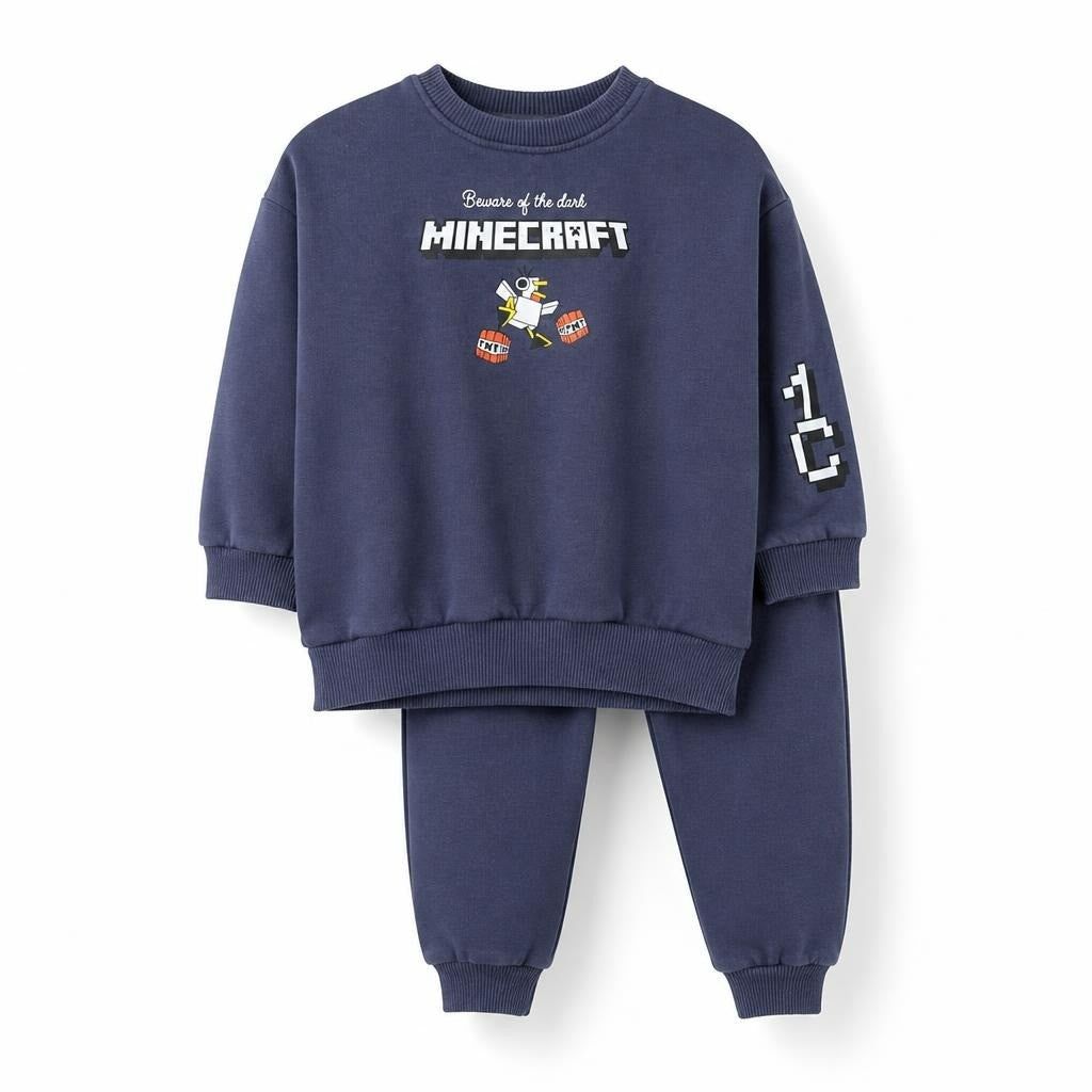 Kids Minecraft navy sweatsuit set front view | Pre-Loved | Why Go Less