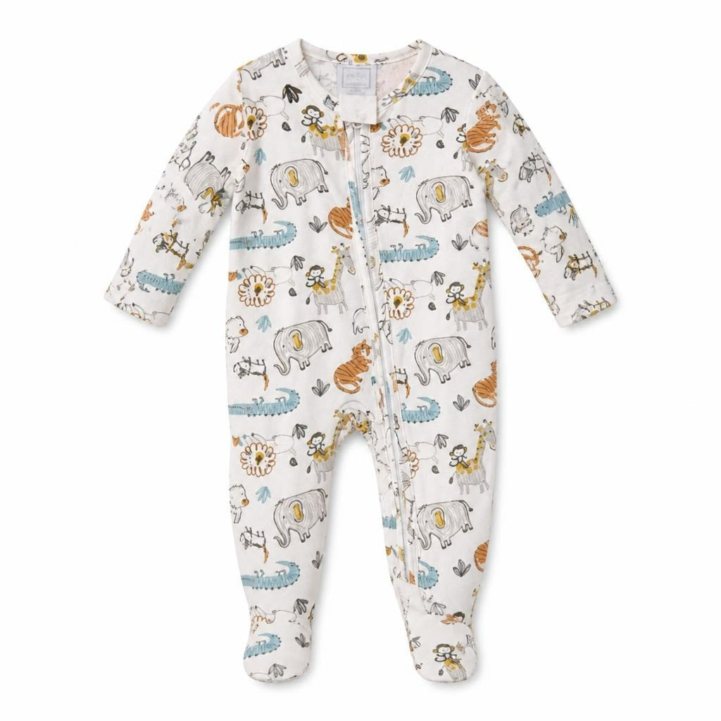 Baby lion print zip-up footie sleepsuit gray | Pre-Loved | Why Go Less-2