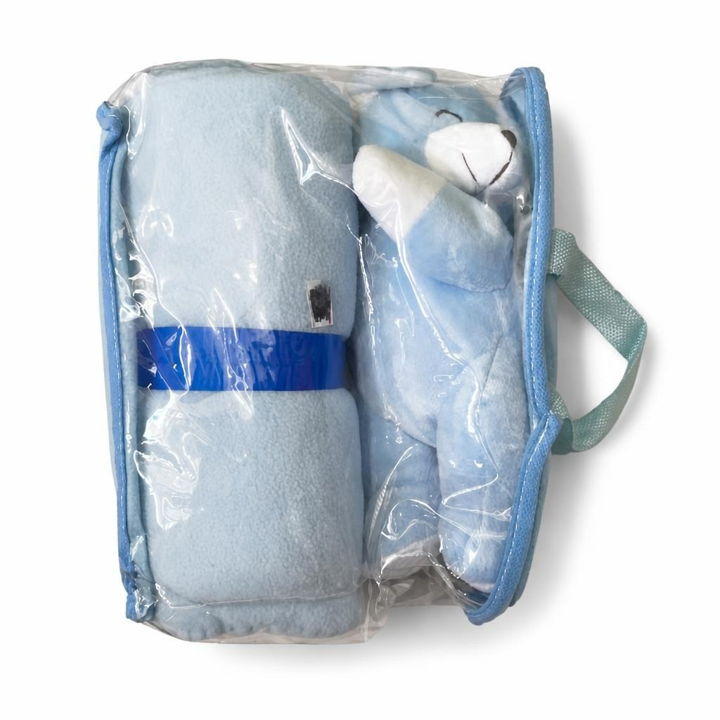 Ensemble cadeau couverture bleu layette et ourson en peluche | D'occasion | Pourquoi choisir moins bien