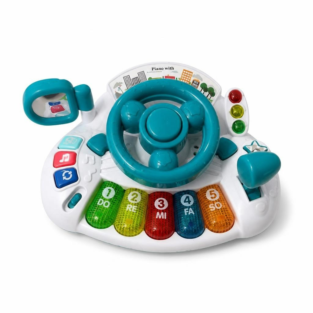 Kids toy steering wheel piano teal/white | Pre-Loved | Why Go Less