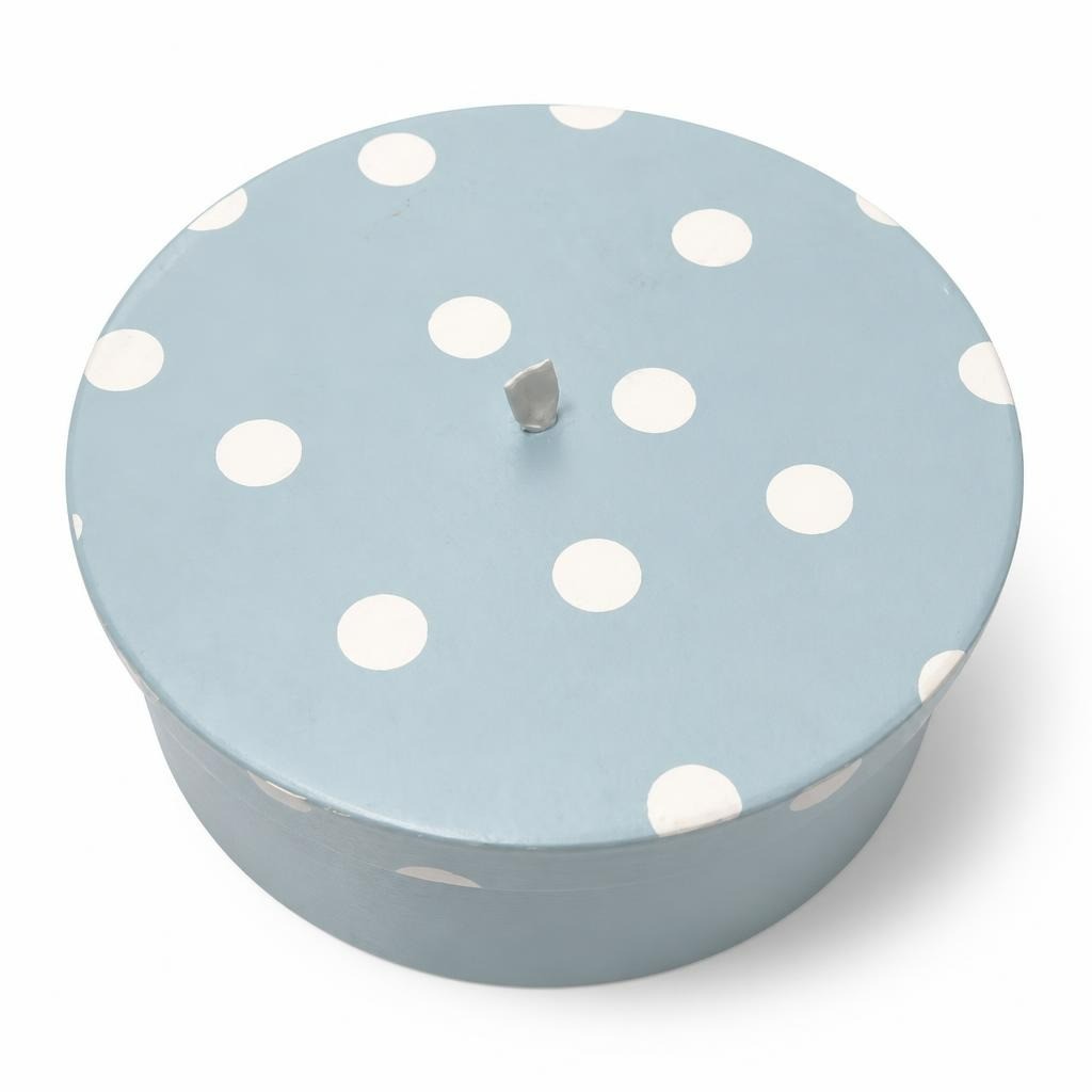 Boîte de rangement ronde à pois, bleu clair | Seconde main | Pourquoi se contenter de moins