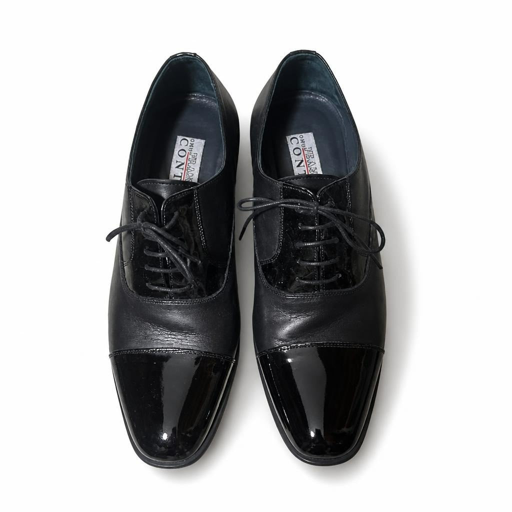 Giovanni Conti Black Oxford Dress Shoes, Cap Toe | Pre-Loved | Why Go Less