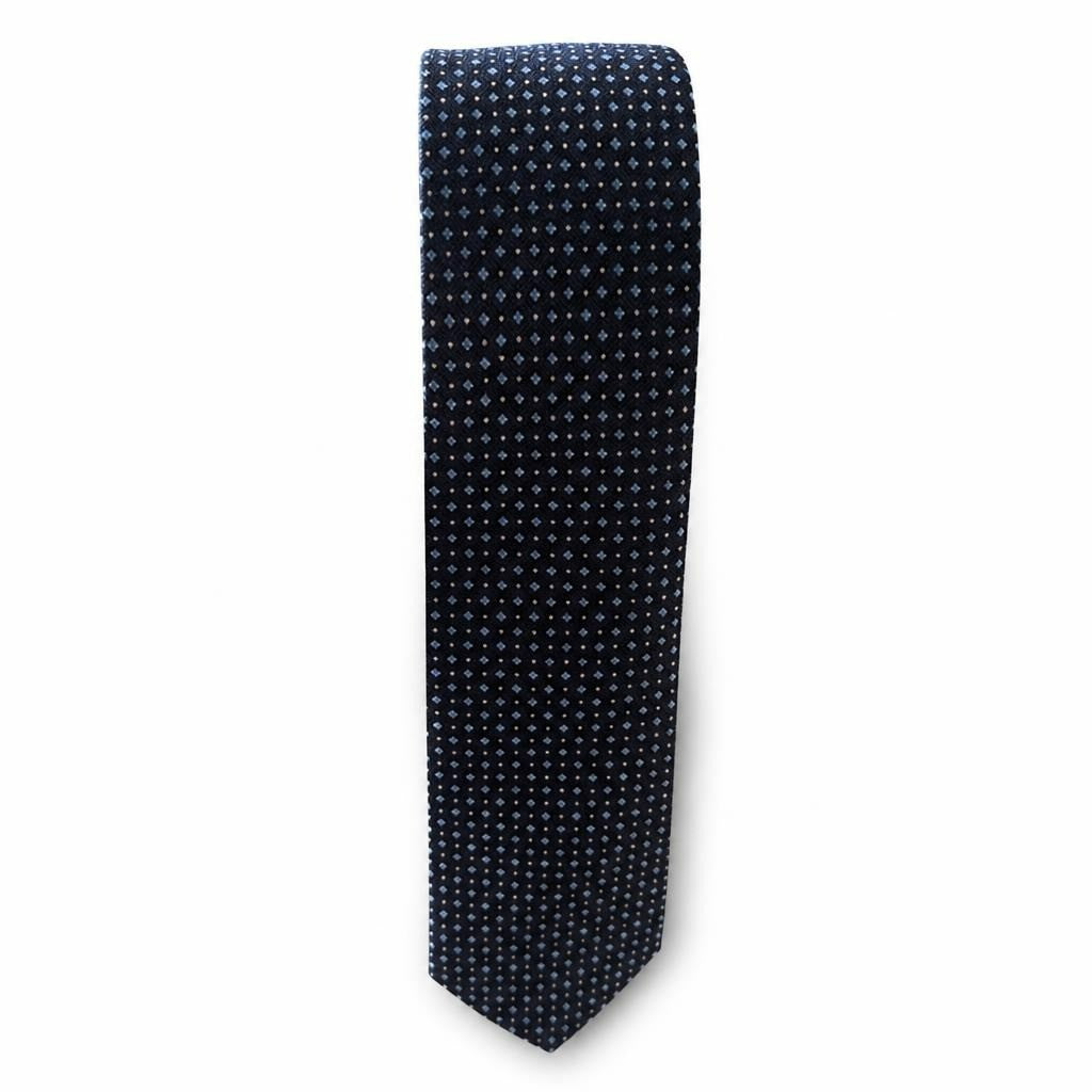 Dark navy blue dotted pattern silk-look tie | Pre-Loved | Why Go Less