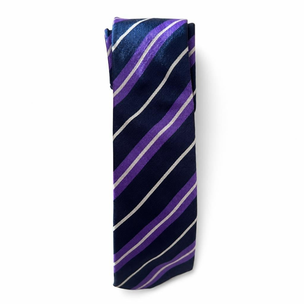 Navy Purple Striped Silk-look Tie | Pre-Loved | Why Go Less