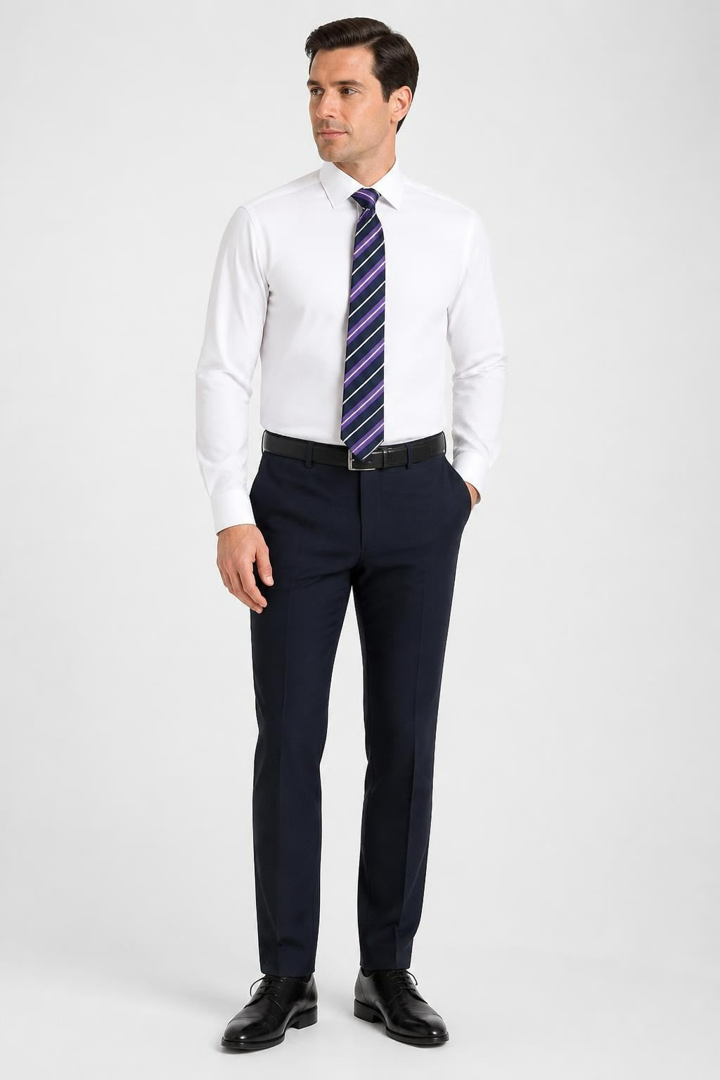 Navy Purple Striped Silk-look Tie | Pre-Loved | Why Go Less
