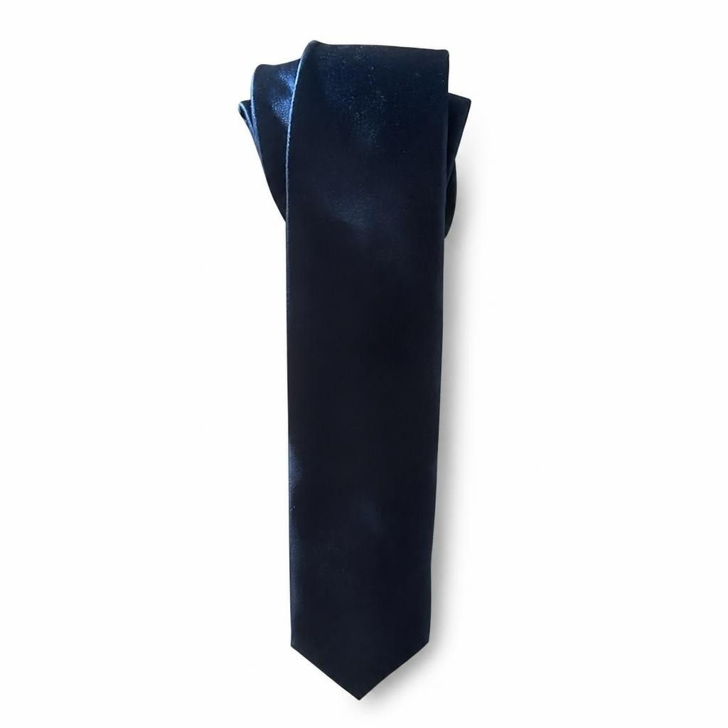 Plain Navy Blue Slim Tie, satin finish | Pre-Loved | Why Go Less
