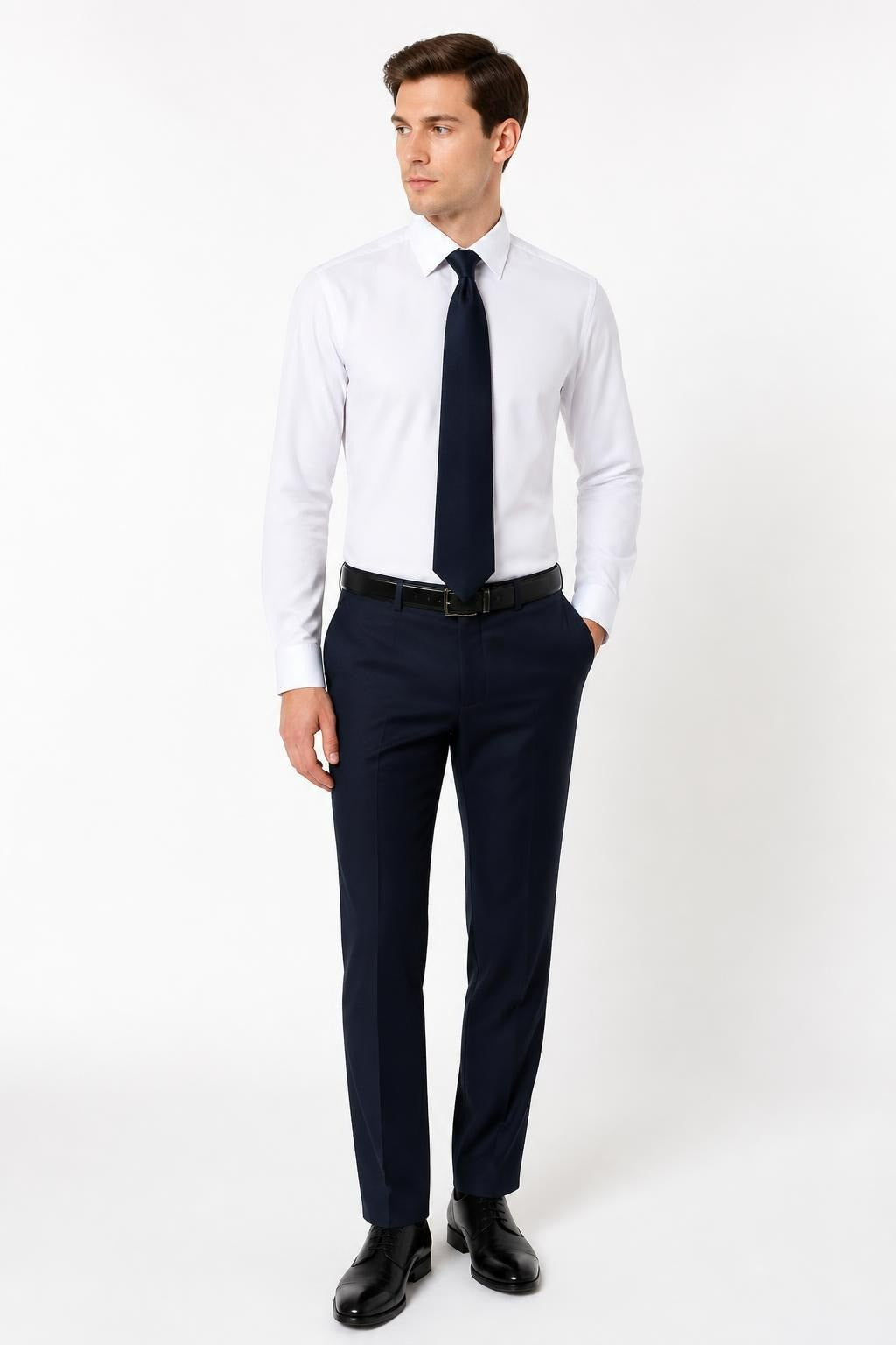 Plain Navy Blue Slim Tie, satin finish | Pre-Loved | Why Go Less