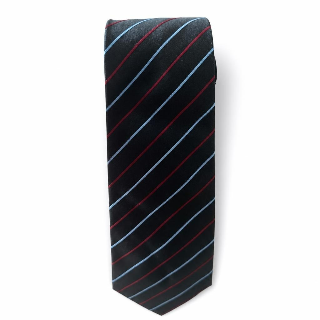 Black striped necktie red and blue diagonal lines | Pre-Loved | Why Go Less