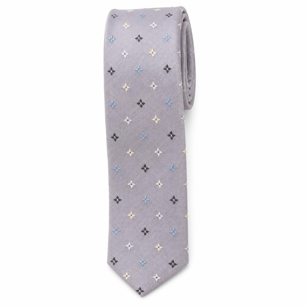 Silver patterned floral motif woven necktie | Pre-Loved | Why Go Less