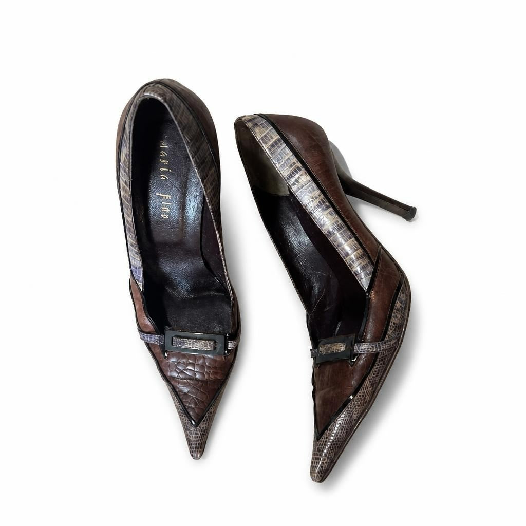 Marta Fini brown croc-effect pointed stiletto pumps | Pre-Loved | Why Go Less