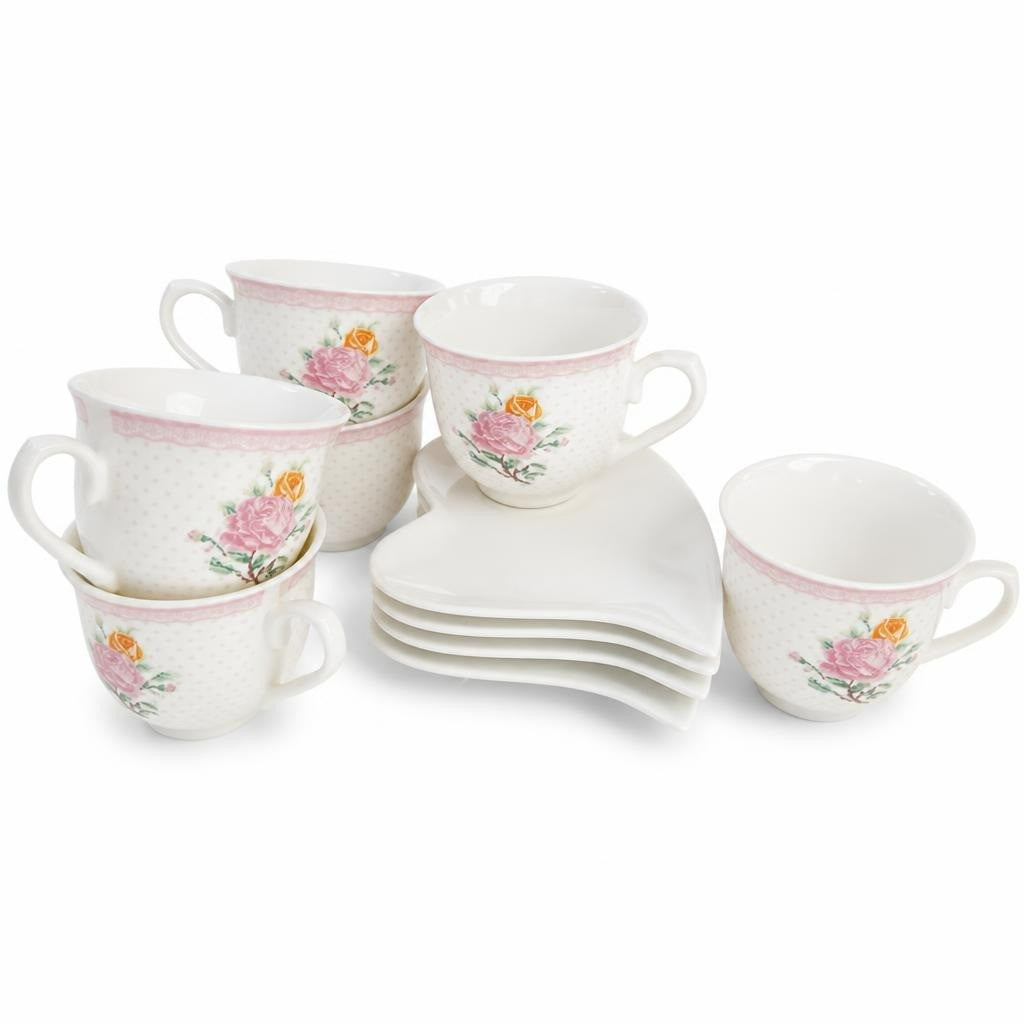 Floral Rose Porcelain Tea Cup & Saucer Set X6 | Pre-Loved | Why Go Less