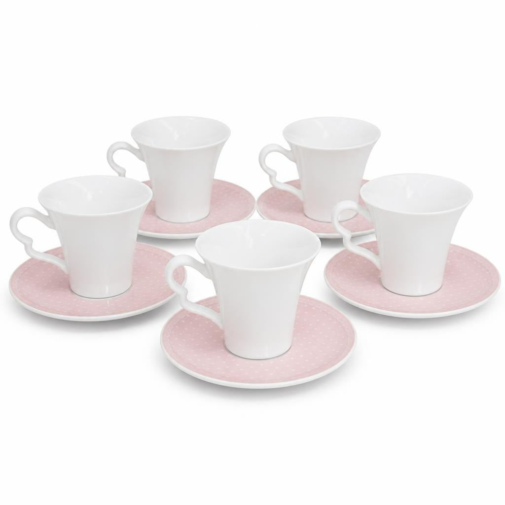 Tasses à espresso en porcelaine blanche soucoupes à pois roses X5 | Seconde main | Pourquoi se contenter de moins