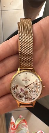 Omarite Gold Mesh Watch, Floral Dial, Ladies | Pre-Loved | Why Go Less
