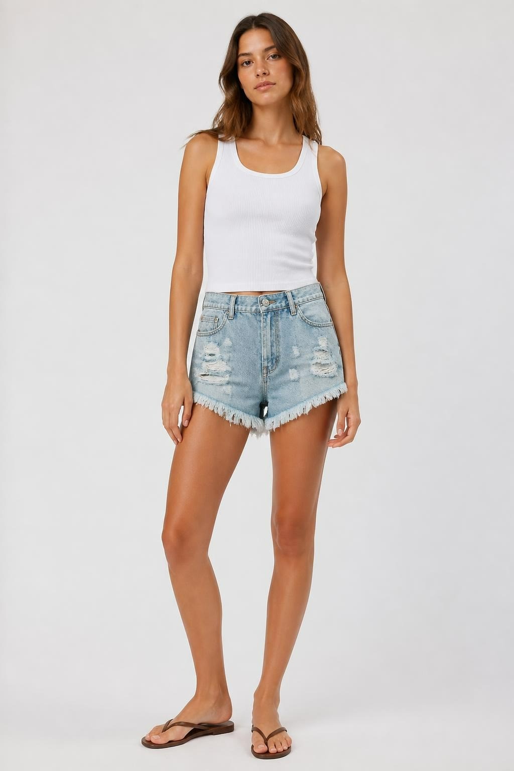 Distressed Light Wash Denim High-waist Cut-off Shorts | New | Why Go Less