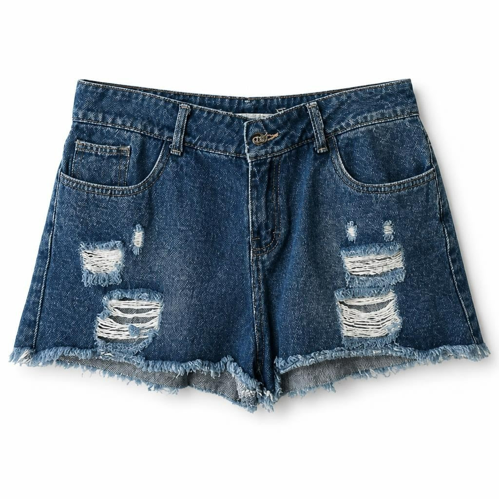 Distressed Denim Cutoff Shorts, Medium Blue Wash | New | Why Go Less