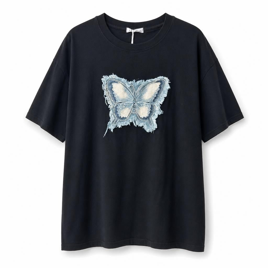 Black Butterfly Graphic Oversized T-shirt | New | Why Go Less