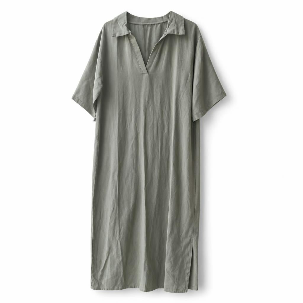 Sage Green Linen-blend Polo Collar Maxi Dress | New | Why Go Less