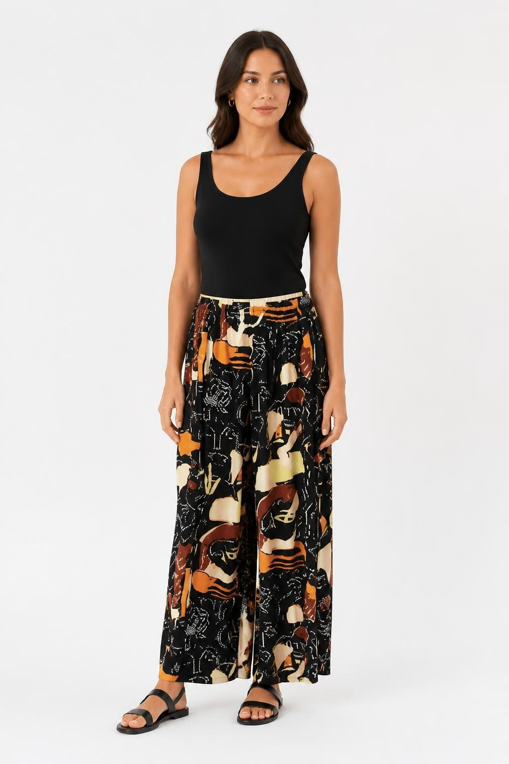 Black Abstract Face Print Wide-leg Maxi Skirt | New | Why Go Less